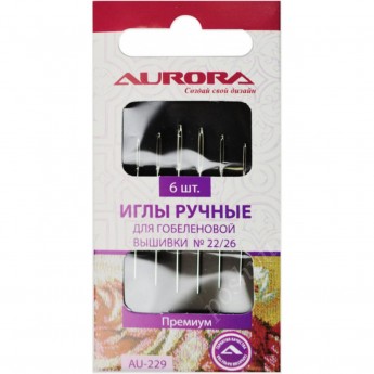 Иглы ручные AURORA для гобеленовой вышивки № 22/26, 6 шт AU-229 Иглы ручные AURORA для гобеленовой вышивки № 22/26, 6 шт AU-229