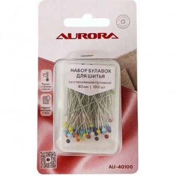 Набор булавок для квилтинга со стеклянной головкой 40 мм (100 шт) AURORA AU-40100